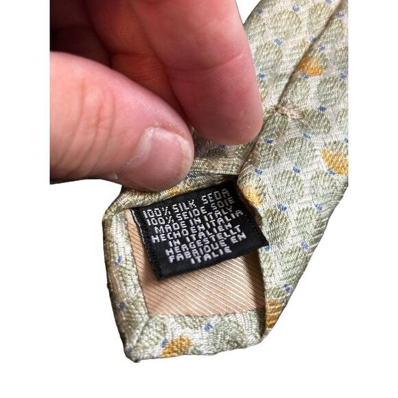 Tie Rack Men's Silk Tie Made In Italy Geometric Pattern Green & Yellow 3.5" Widt - Picture 3 of 8